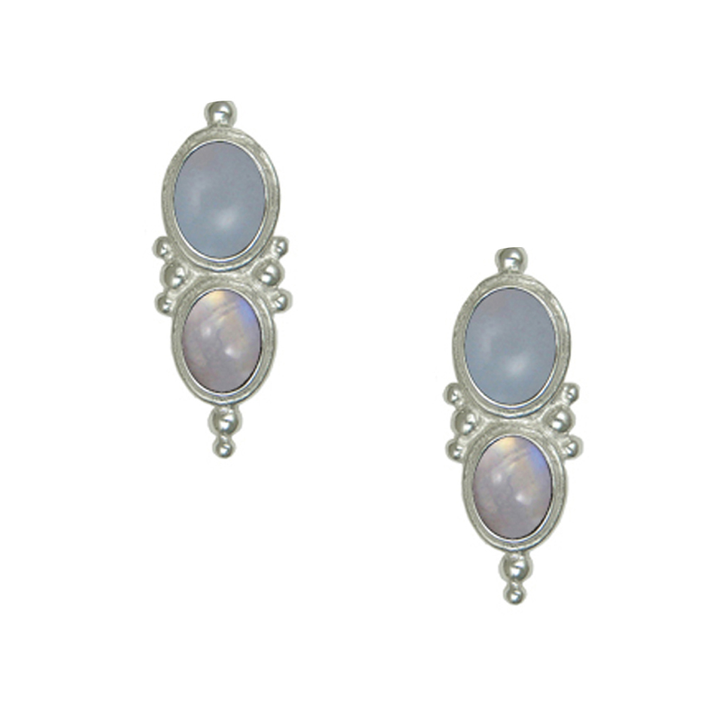 Sterling Silver Drop Dangle Earrings With Chalcedony And Rainbow Moonstone